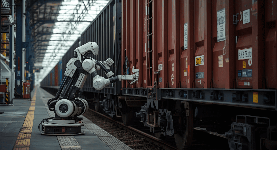 Ein Roboter arbeitet an einem Zug